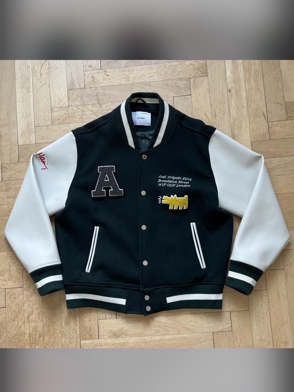 Axel Arigato Black and White Kids' Letterman Jacket with Yellow Patch